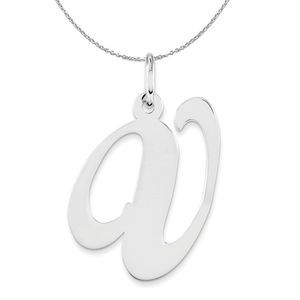 Silver, Ella Collection, LG Fancy Script Initial V Necklace - 20 In